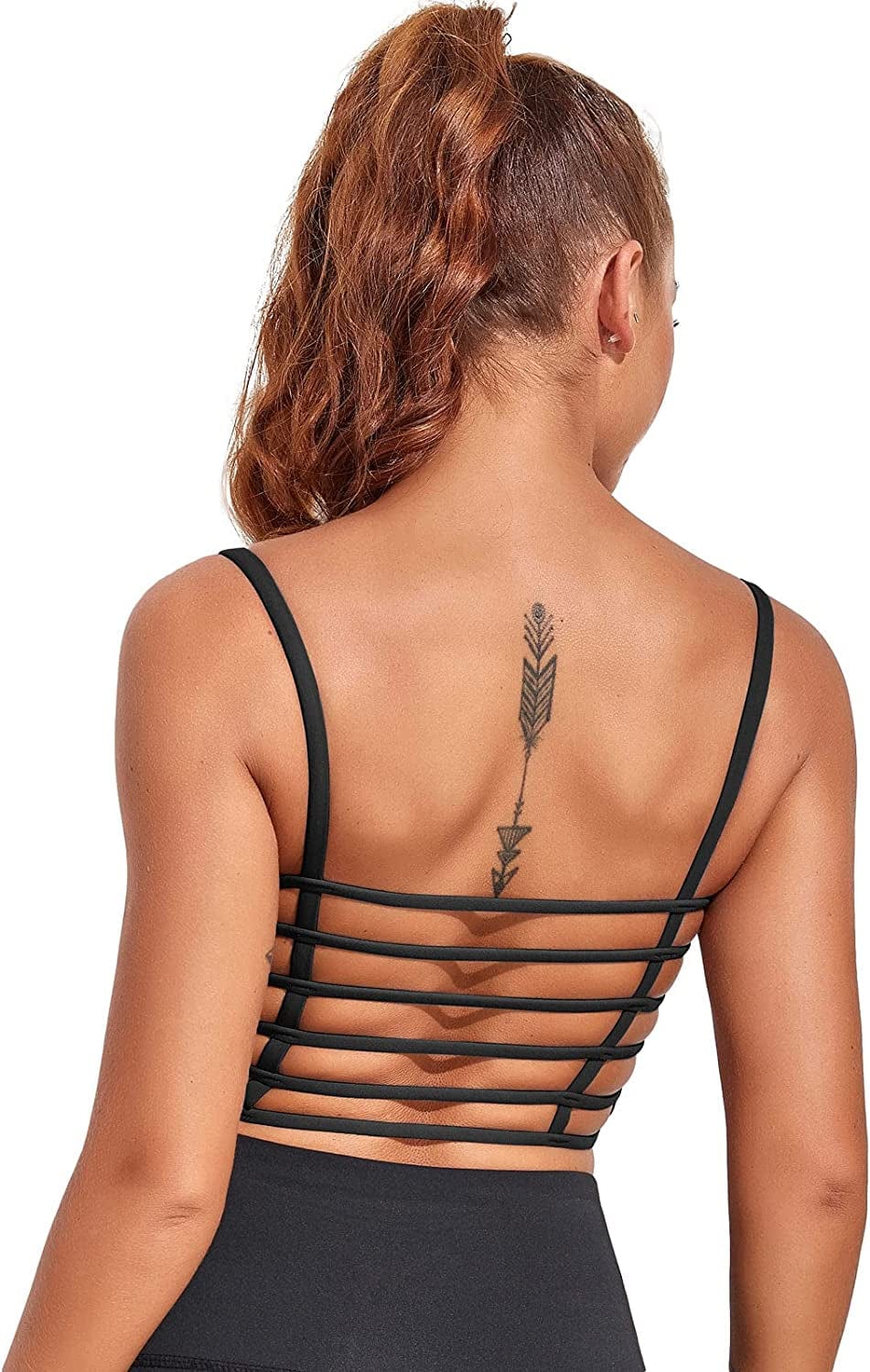 Womens Sexy Longline Sports Bra Yoga Workout Crop Tops Wirefree Padded Tank Top with Built in Bra Black Sports Bras / Small