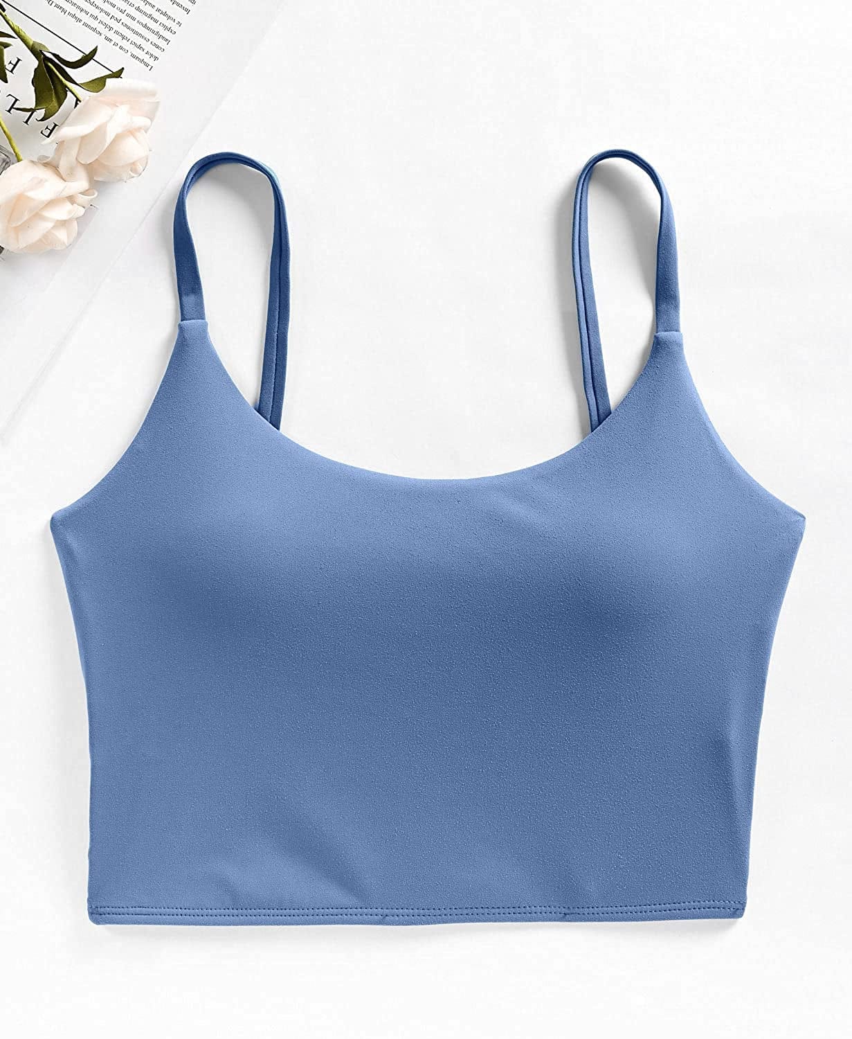 Womens Sexy Longline Sports Bra Yoga Workout Crop Tops Wirefree Padded Tank Top with Built in Bra
