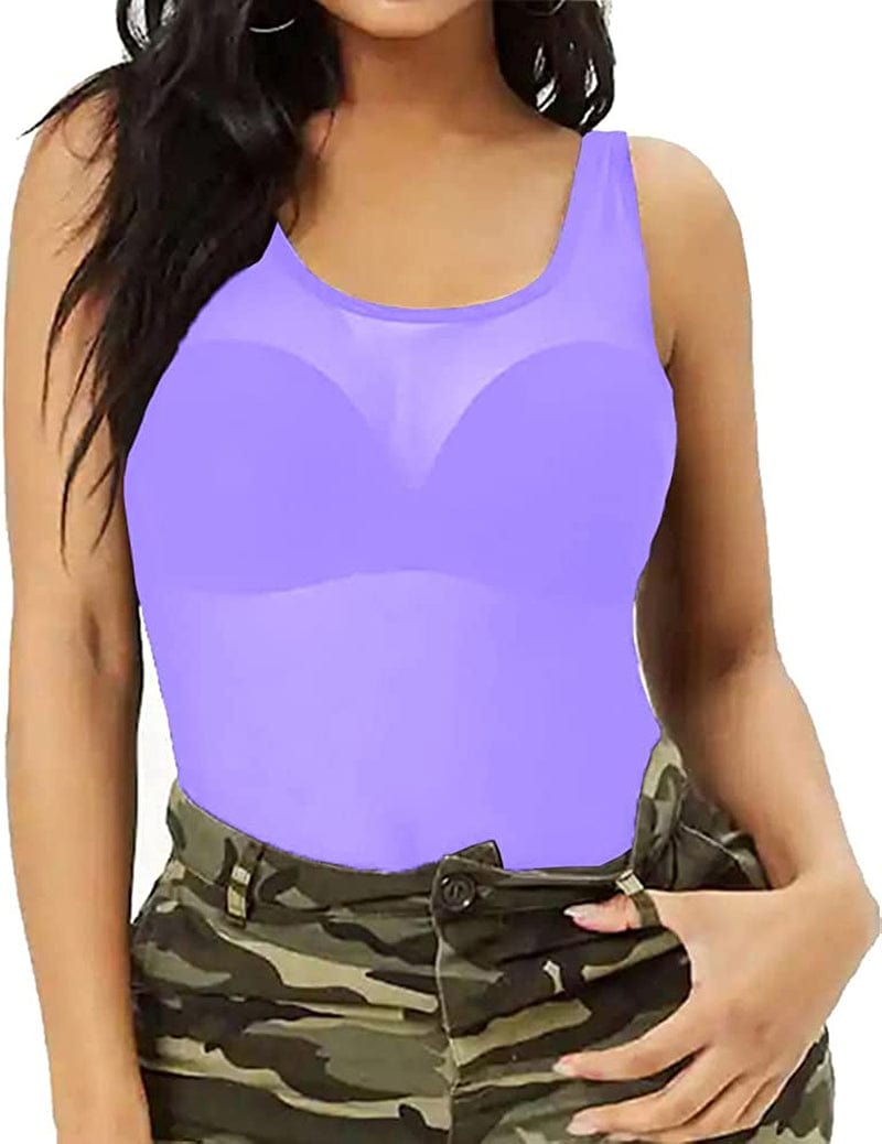 Womens Sheer Mesh Tank Tops, See through Scoop Neck Blouses, Sleeveless Sexy Tops Mauve / X-Large