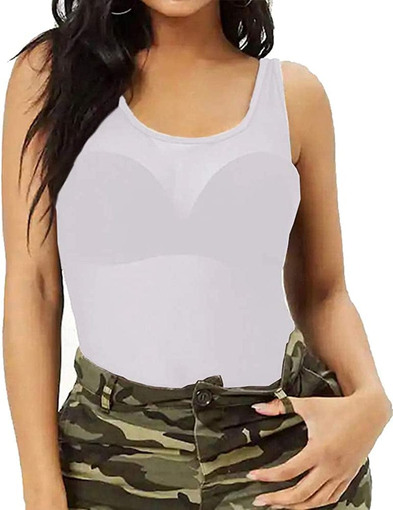 Womens Sheer Mesh Tank Tops, See through Scoop Neck Blouses, Sleeveless Sexy Tops White / Small