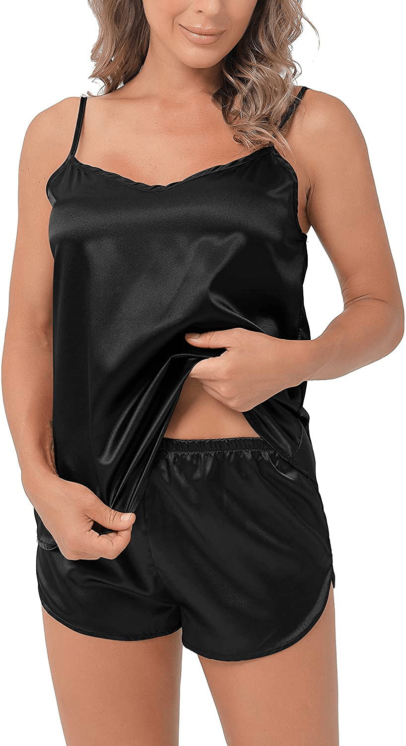 Womens Silky Pajamas Set Sexy Satin Sleepwear Cami Shorts Set Nightwear Apparel & Accessories > Clothing > Sleepwear & Loungewear Kylie Max