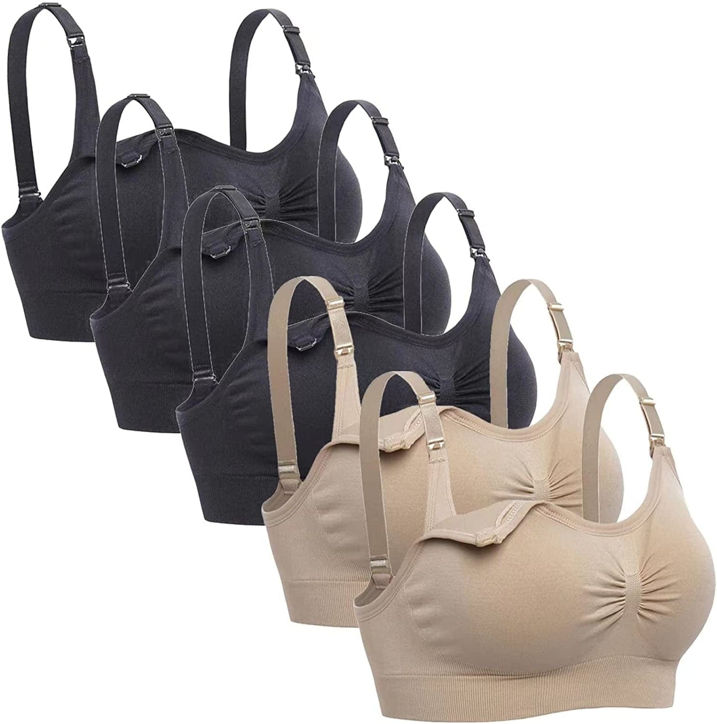 Womens Sleeping Nursing Bra Wirefree Breastfeeding Maternity Bralette Pack of 5 3black2beige / X-Large