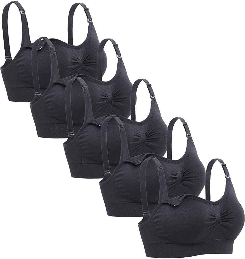 Womens Sleeping Nursing Bra Wirefree Breastfeeding Maternity Bralette Pack of 5 5pcak Black / Medium