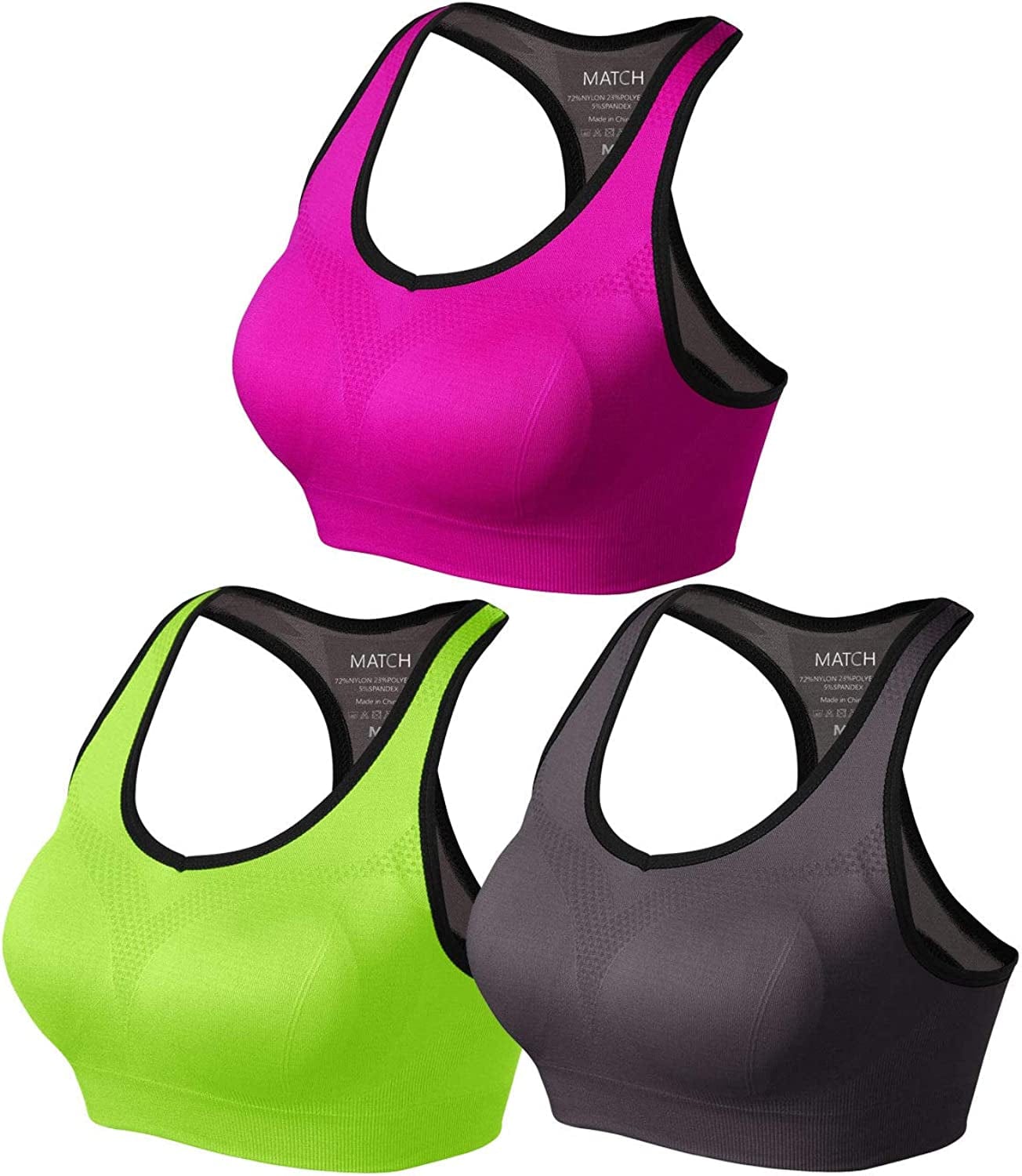 Womens Sports Bra Wirefree Seamless Padded Racerback Yoga Bra for Workout Gym Activewear with Removable Pads #0001 1 Pack of 3(green-gray-plum) / Large