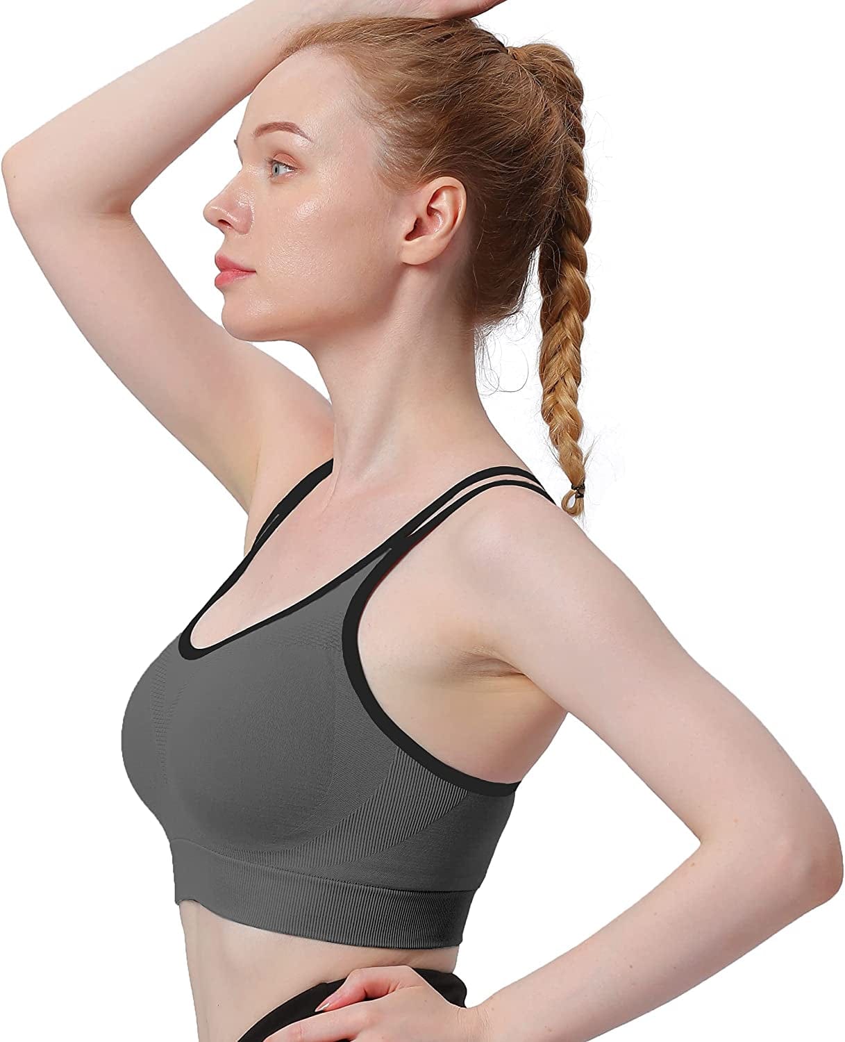 Womens Sports Bras - Cross Back Padded Wirefree Comfort Workout Bras for Yoga Fitness 3 Pack
