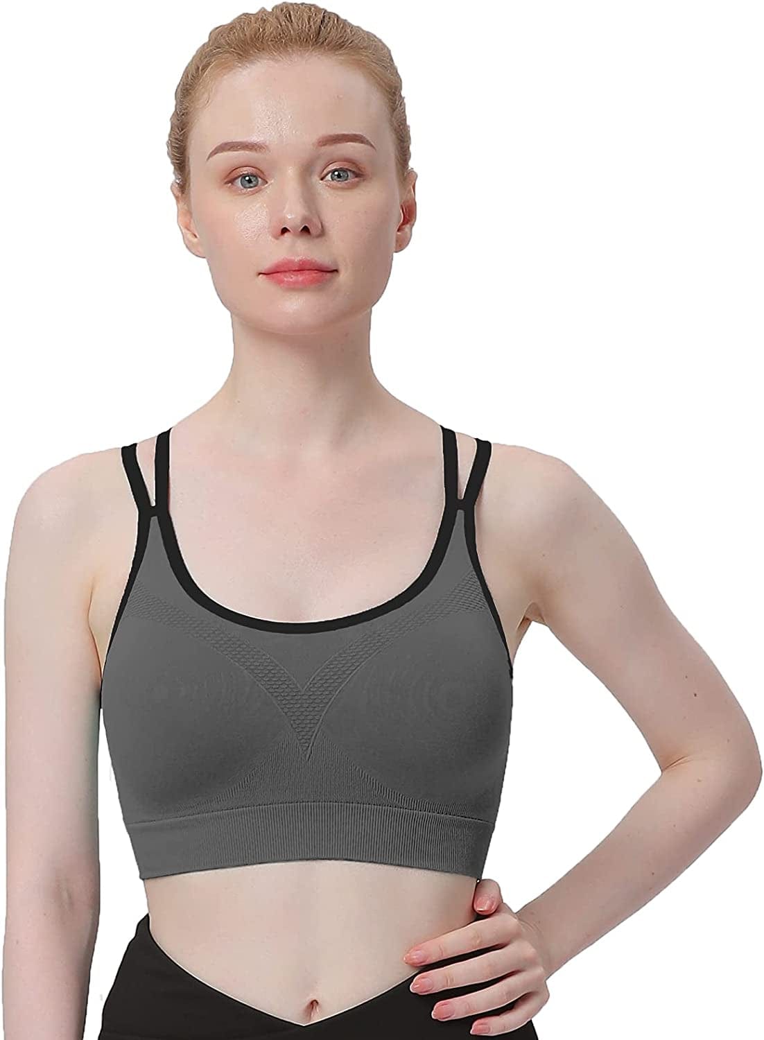 Womens Sports Bras - Cross Back Padded Wirefree Comfort Workout Bras for Yoga Fitness 3 Pack