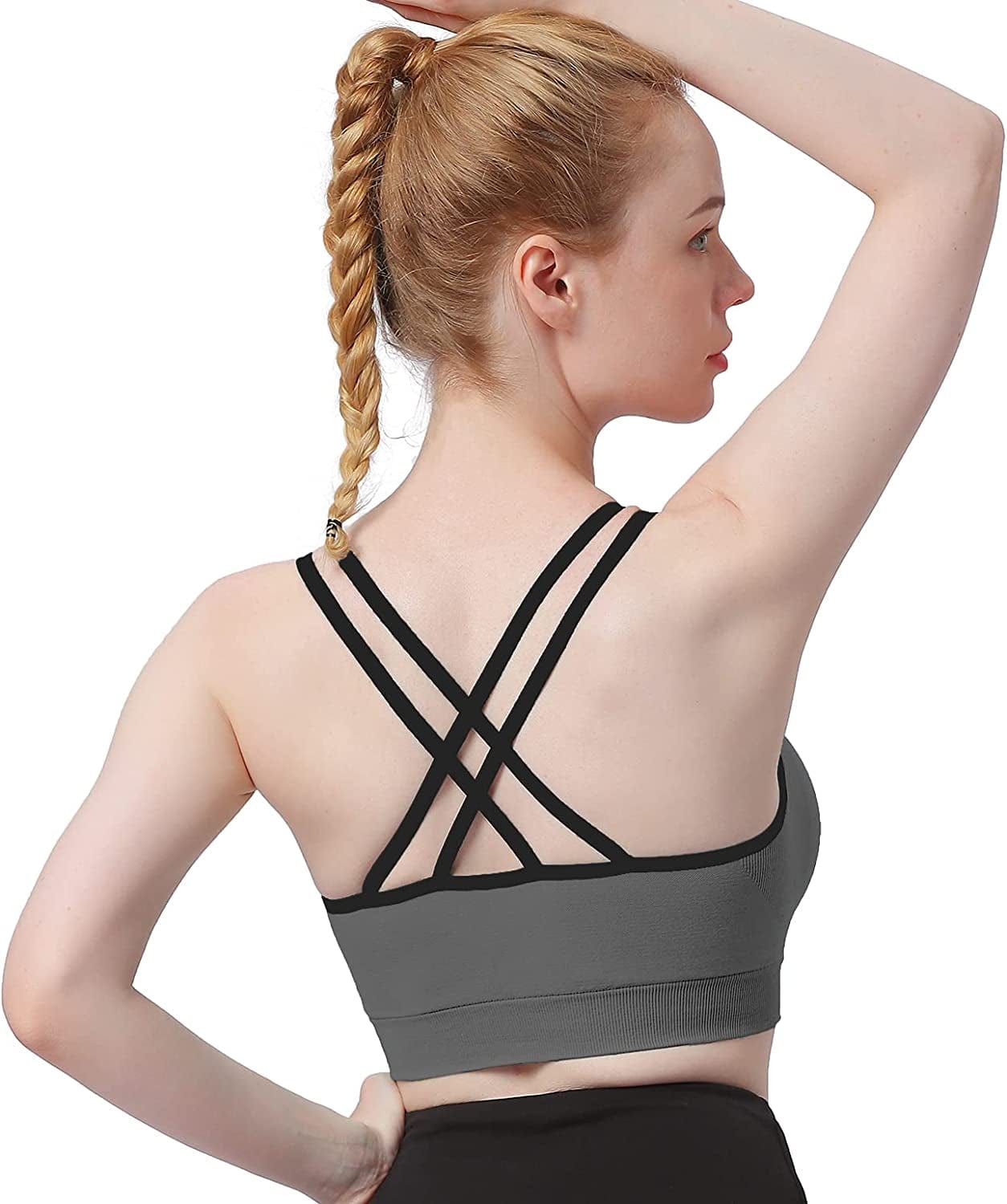 Womens Sports Bras - Cross Back Padded Wirefree Comfort Workout Bras for Yoga Fitness 3 Pack