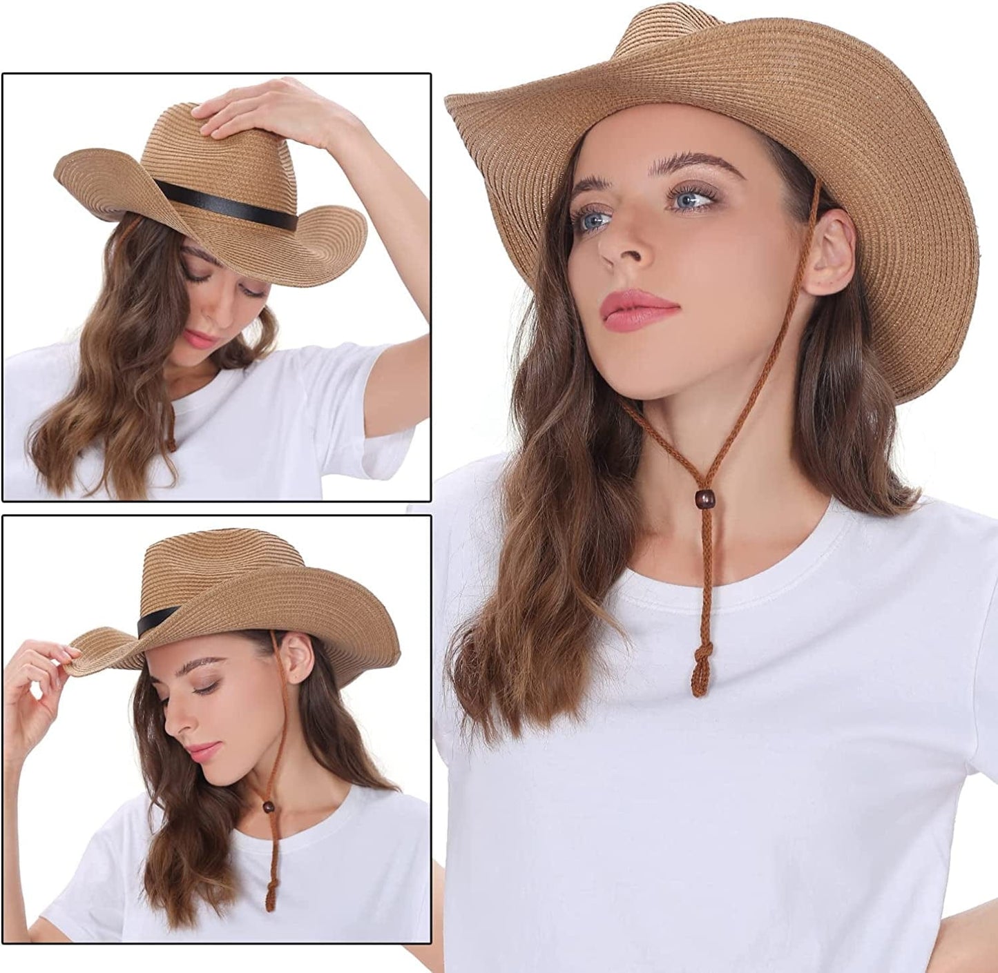 Womens Straw Cowboy Hat Shapeable Floppy Sun Hat Wide Birm Fedora Panama Hat for Beach Apparel & Accessories > Clothing Accessories > Hats EINSKEY