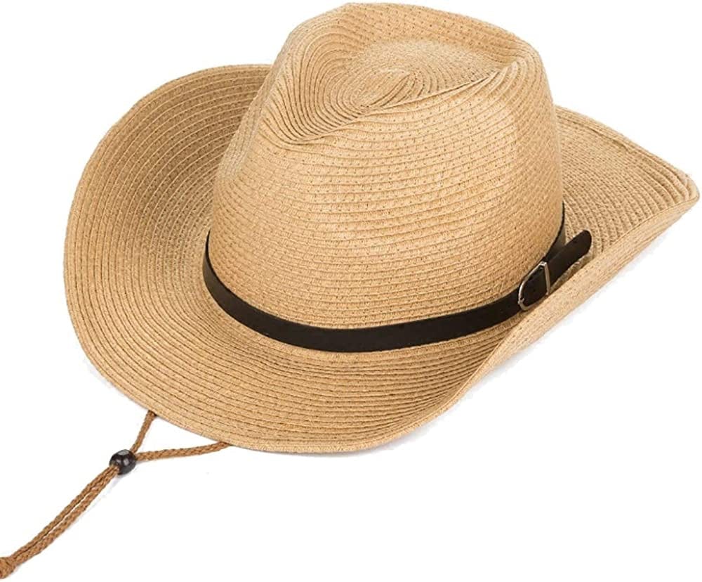 Womens Straw Cowboy Hat Shapeable Floppy Sun Hat Wide Birm Fedora Panama Hat for Beach Apparel & Accessories > Clothing Accessories > Hats EINSKEY