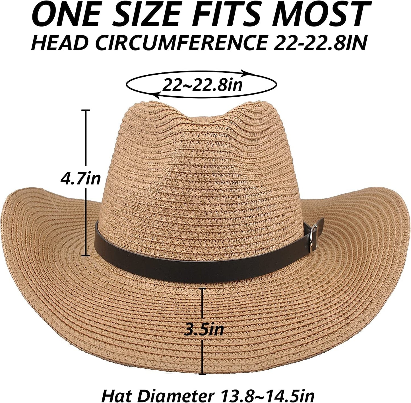 Womens Straw Cowboy Hat Shapeable Floppy Sun Hat Wide Birm Fedora Panama Hat for Beach Apparel & Accessories > Clothing Accessories > Hats EINSKEY