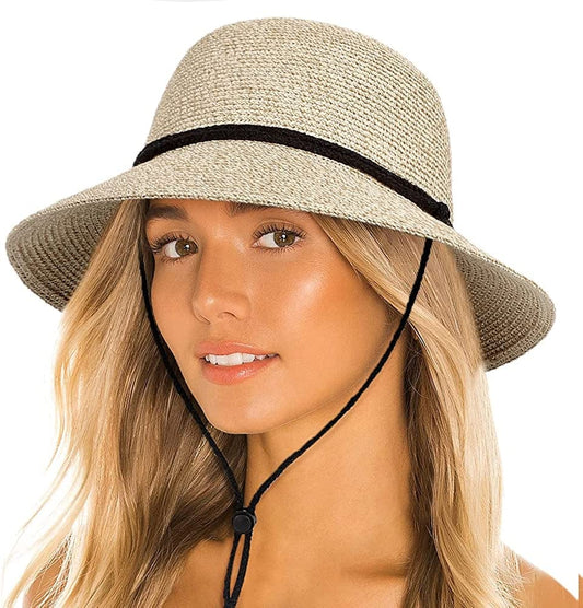 Womens Sun Bucket Straw Hats with Lanyard Foladable Summer Beach Hat Portable UPF 50+ Fishing Safari Garden Hat Apparel & Accessories > Clothing Accessories > Hats Lvaiz Mix Beige One Size