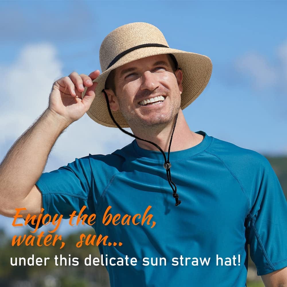 Womens Sun Bucket Straw Hats with Lanyard Foladable Summer Beach Hat Portable UPF 50+ Fishing Safari Garden Hat Apparel & Accessories > Clothing Accessories > Hats Lvaiz
