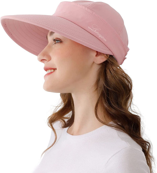 Womens Sun Hat, 2 in 1 Zip-Off Sun Protection Visor Beach Hat for Women, Packable Golf Hat Apparel & Accessories > Clothing Accessories > Hats KYLIE MAX Pink
