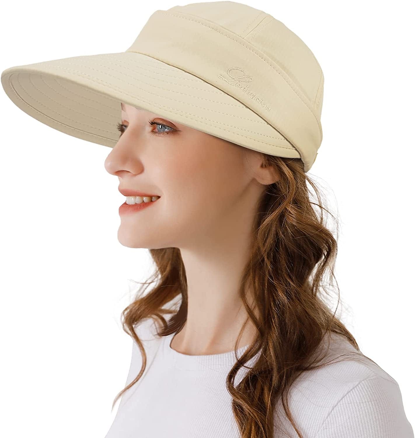 Womens Sun Hat, 2 in 1 Zip-Off Sun Protection Visor Beach Hat for Women, Packable Golf Hat Apparel & Accessories > Clothing Accessories > Hats KYLIE MAX Beige