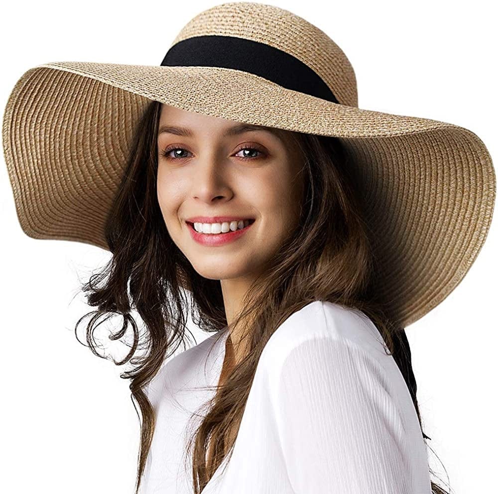 Womens Sun Straw Hat Wide Brim UPF 50 Summer Hat Foldable Roll up Floppy Beach Hats for Women Apparel & Accessories > Clothing Accessories > Hats KYLIE MAX Aa-mixed Beige Medium