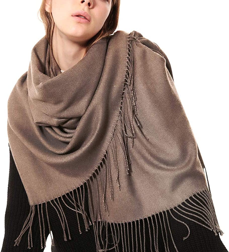Womens Thick Soft Wool Pashmina Shawl Wrap Scarf - OHAYOMI Warm Solid Color Stole Apparel & Accessories > Clothing Accessories > Scarves & Shawls OHAYOMI Shrimp Paste