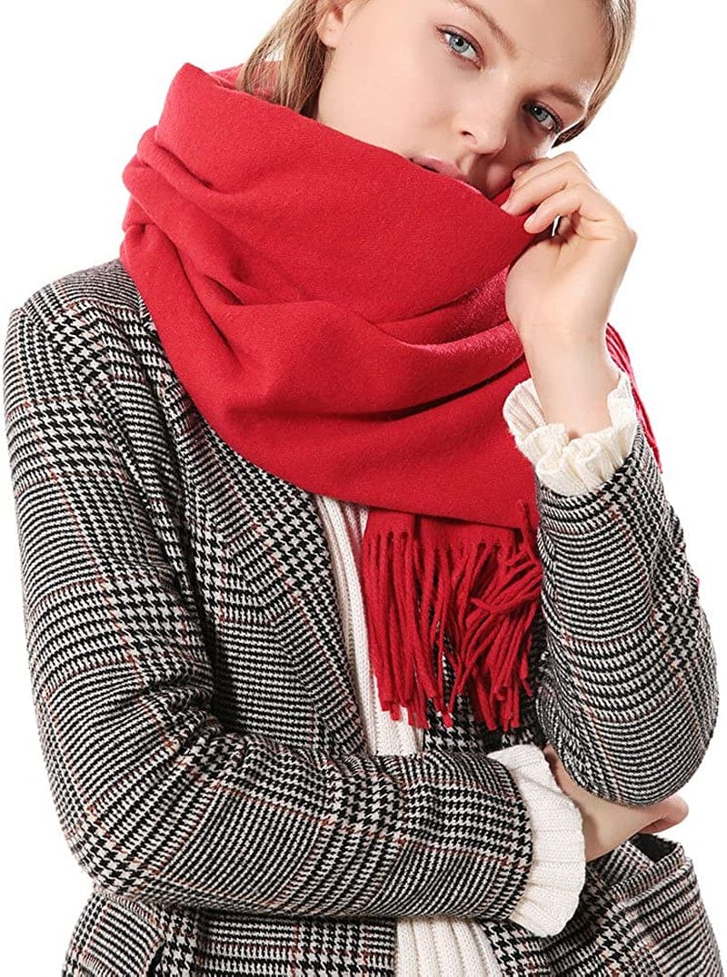 Womens Thick Soft Wool Pashmina Shawl Wrap Scarf - OHAYOMI Warm Solid Color Stole Apparel & Accessories > Clothing Accessories > Scarves & Shawls OHAYOMI Red