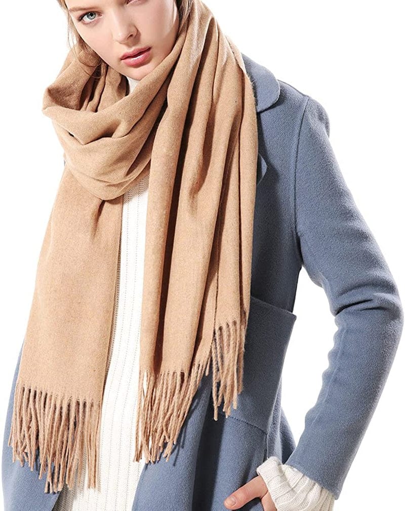 Womens Thick Soft Wool Pashmina Shawl Wrap Scarf - OHAYOMI Warm Solid Color Stole Apparel & Accessories > Clothing Accessories > Scarves & Shawls OHAYOMI Light Camel