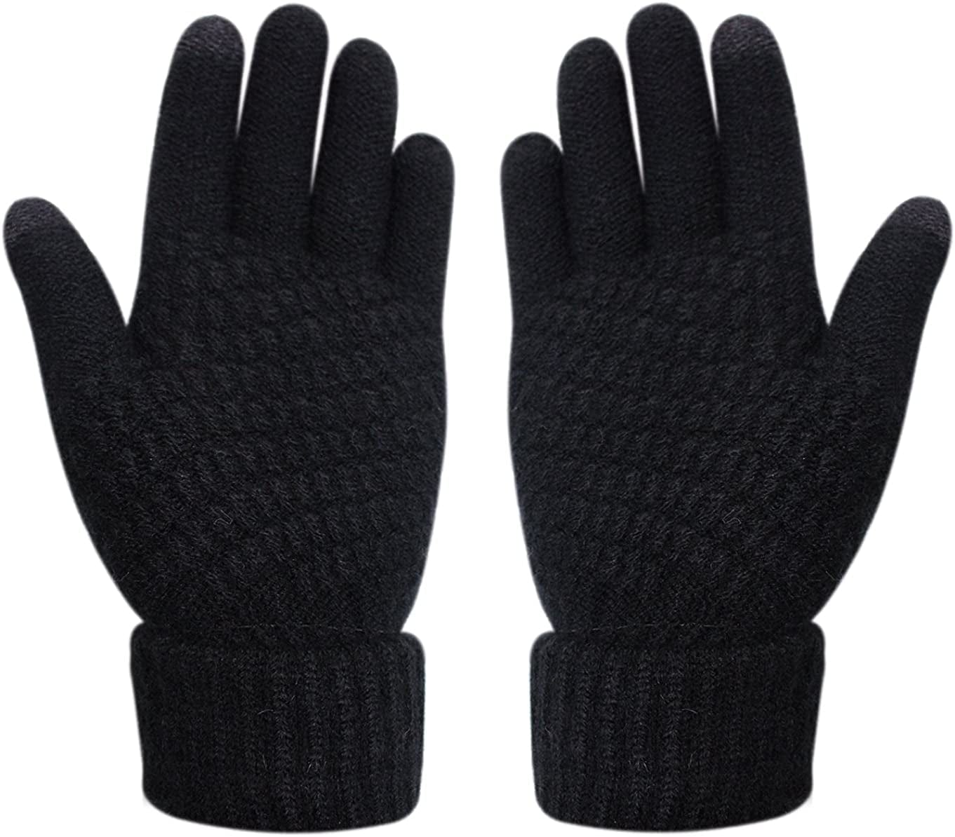 Womens Touch Screen Warm Soft Winter Knit Texting Gloves Cute Fashion Mittens for Smartphone Apparel & Accessories > Clothing Accessories > Gloves & Mittens JUMISEE Black