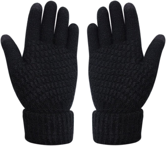 Womens Touch Screen Warm Soft Winter Knit Texting Gloves Cute Fashion Mittens for Smartphone Apparel & Accessories > Clothing Accessories > Gloves & Mittens JUMISEE Black
