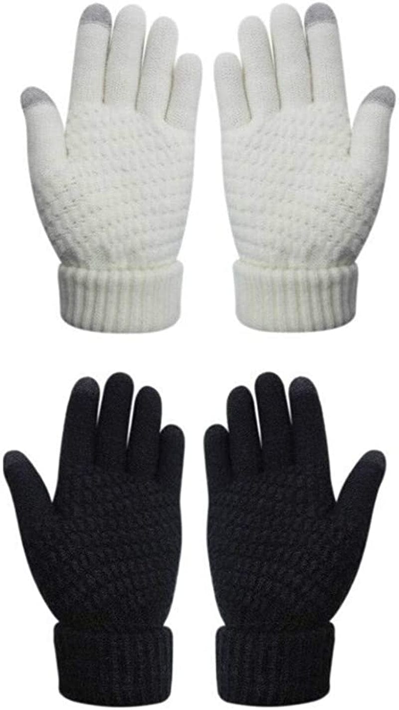 Womens Touch Screen Warm Soft Winter Knit Texting Gloves Cute Fashion Mittens for Smartphone Apparel & Accessories > Clothing Accessories > Gloves & Mittens JUMISEE 2 Pairs (Black + White)