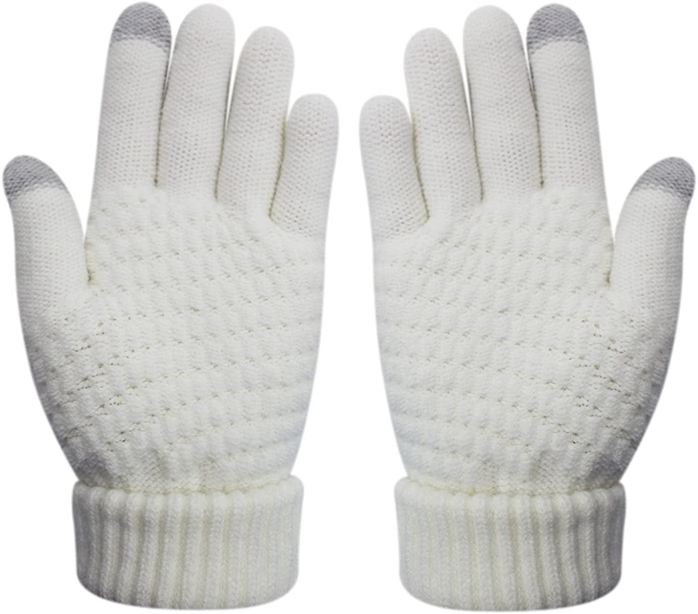 Womens Touch Screen Warm Soft Winter Knit Texting Gloves Cute Fashion Mittens for Smartphone Apparel & Accessories > Clothing Accessories > Gloves & Mittens JUMISEE White