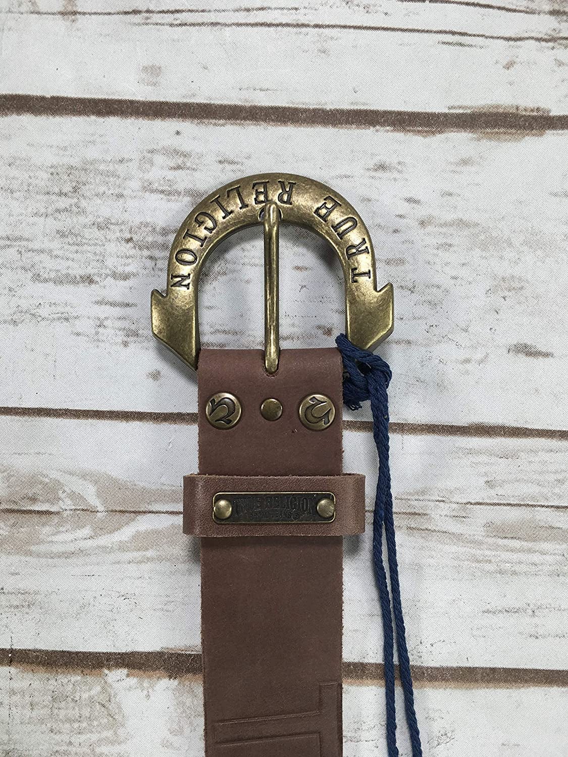 Womens True Religion Jeans Leather Belt Brown Embossed Logo Hardware Horseshoe Buckle Apparel & Accessories > Clothing Accessories > Belts True Religion