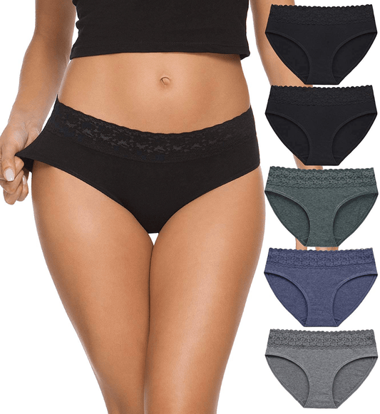 Womens Underwear Cotton Panties for Women Underpants Briefs Hipster Lace Bikini Pack Apparel & Accessories > Clothing > Underwear & Socks > Underwear GNEPH Dark-2 Large