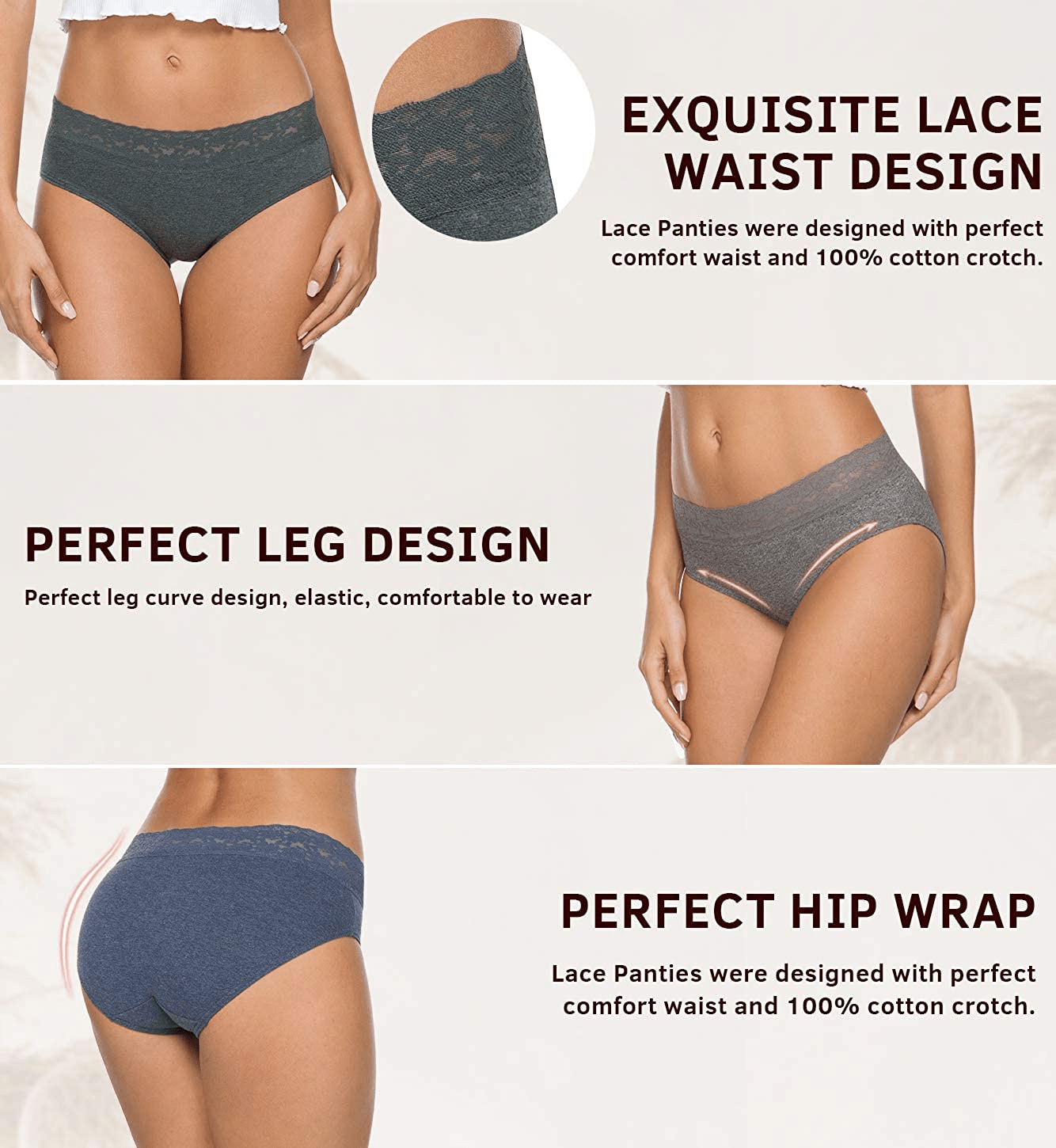 Womens Underwear Cotton Panties for Women Underpants Briefs Hipster Lace Bikini Pack Apparel & Accessories > Clothing > Underwear & Socks > Underwear GNEPH