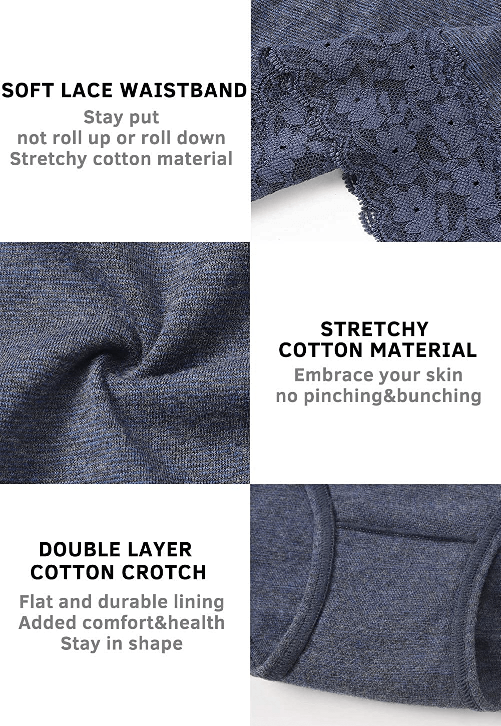 Womens Underwear Cotton Panties for Women Underpants Briefs Hipster Lace Bikini Pack Apparel & Accessories > Clothing > Underwear & Socks > Underwear GNEPH