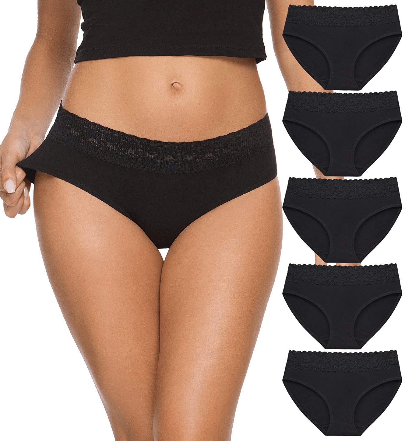 Womens Underwear Cotton Panties for Women Underpants Briefs Hipster Lace Bikini Pack Apparel & Accessories > Clothing > Underwear & Socks > Underwear GNEPH Black X-Large