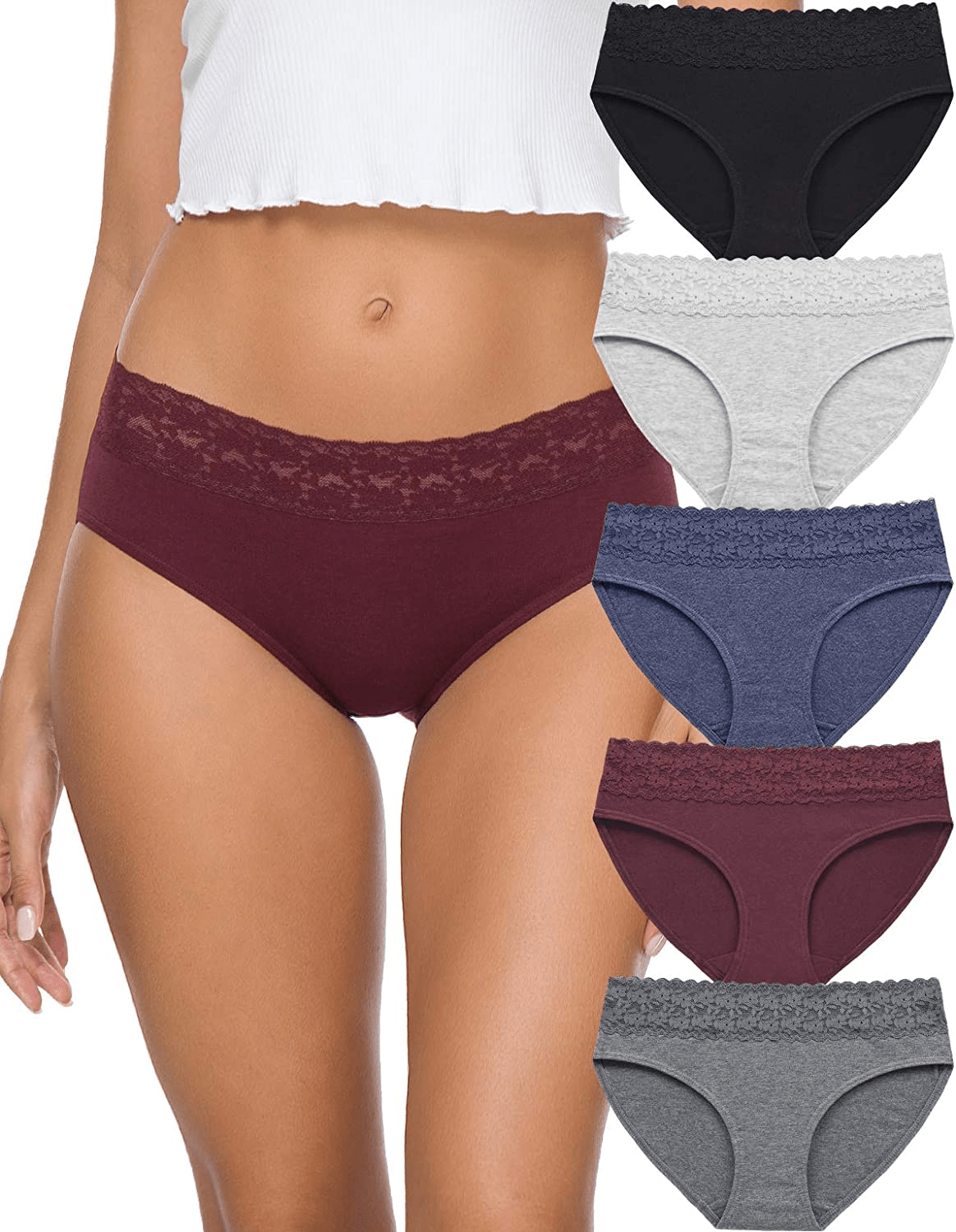 Womens Underwear Cotton Panties for Women Underpants Briefs Hipster Lace Bikini Pack Apparel & Accessories > Clothing > Underwear & Socks > Underwear GNEPH Dark-wr XX-Large