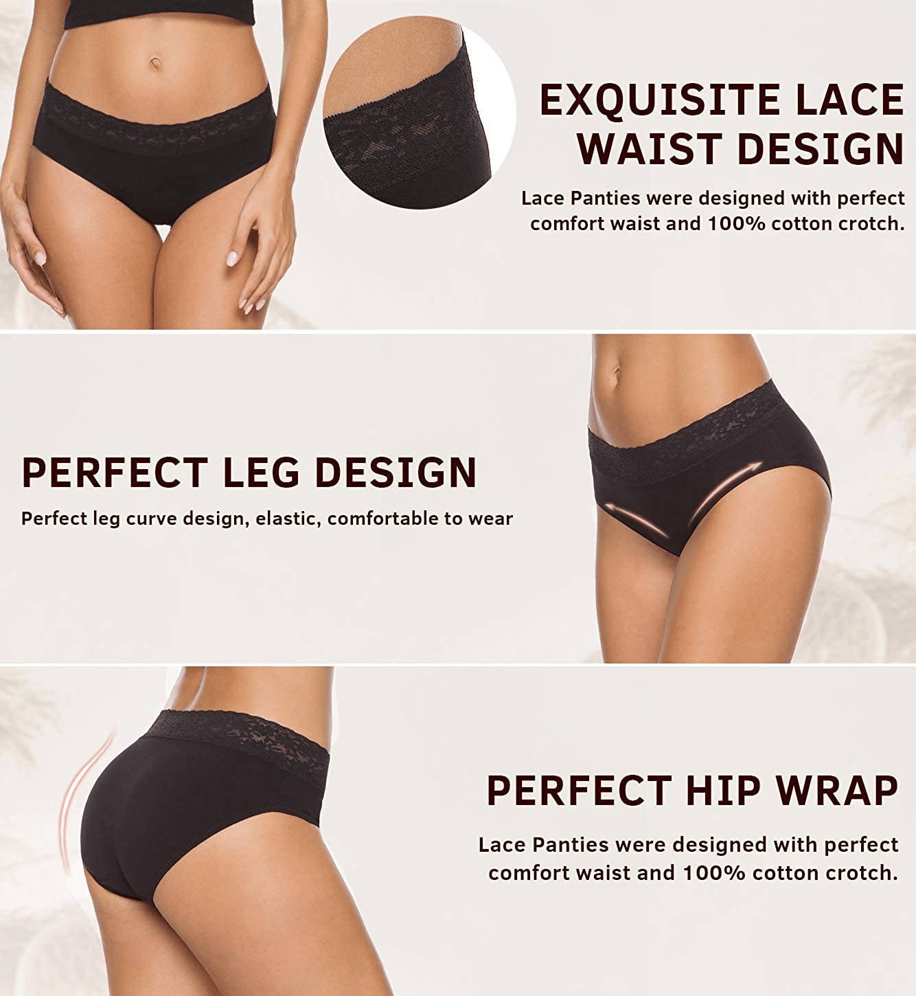 Womens Underwear Cotton Panties for Women Underpants Briefs Hipster Lace Bikini Pack Apparel & Accessories > Clothing > Underwear & Socks > Underwear GNEPH