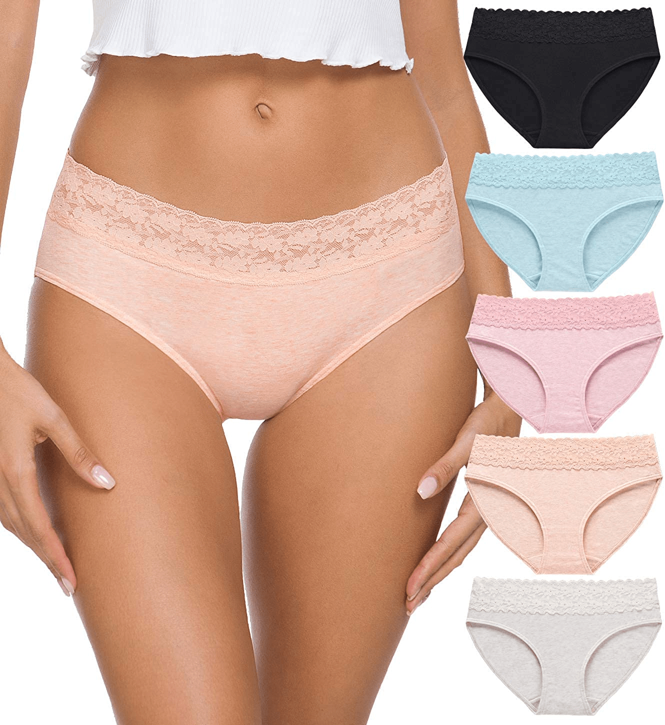 Womens Underwear Cotton Panties for Women Underpants Briefs Hipster Lace Bikini Pack Apparel & Accessories > Clothing > Underwear & Socks > Underwear GNEPH Light Medium