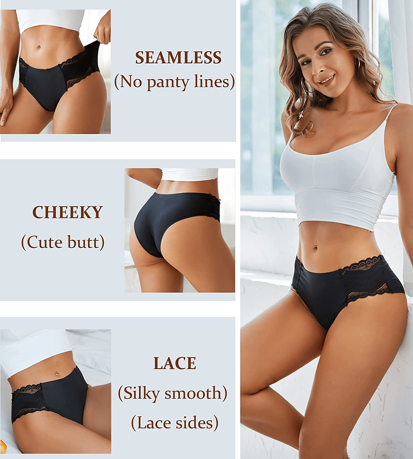 Womens Underwear Seamless Soft Stretch Lace Bikini Laser Cut Hipster Panties No Show Underwear Cheeky 6 Pack S-XL Apparel & Accessories > Clothing > Underwear & Socks > Underwear Take Talk