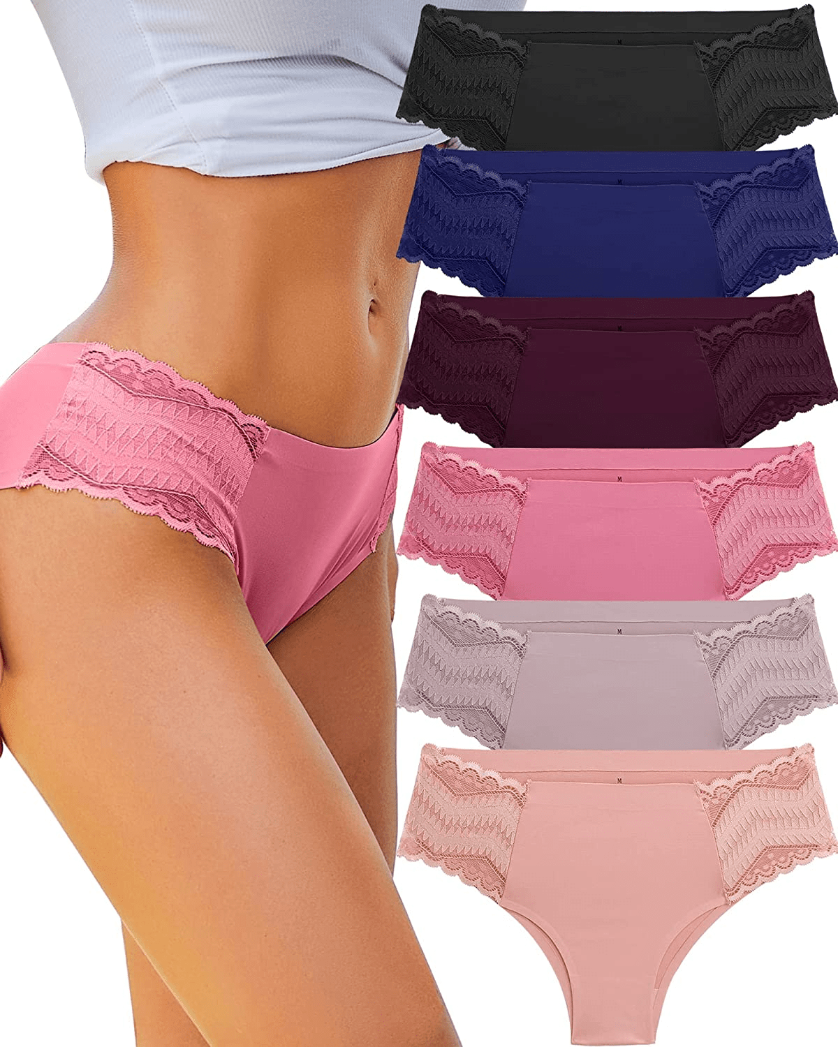 Womens Underwear Seamless Soft Stretch Lace Bikini Laser Cut Hipster Panties No Show Underwear Cheeky 6 Pack S-XL Apparel & Accessories > Clothing > Underwear & Socks > Underwear Take Talk Seta-6pack Medium