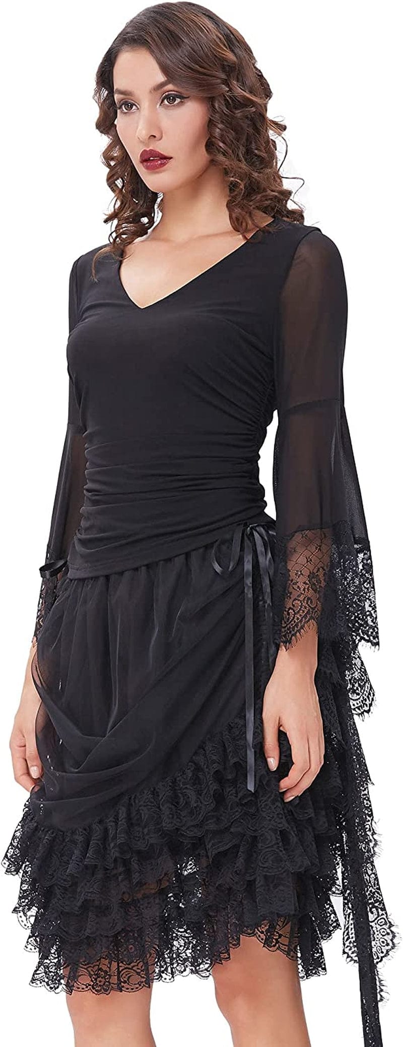 Womens Vintage Gothic Shirt Splice Sheer Sleeve Irregular Top Blouse