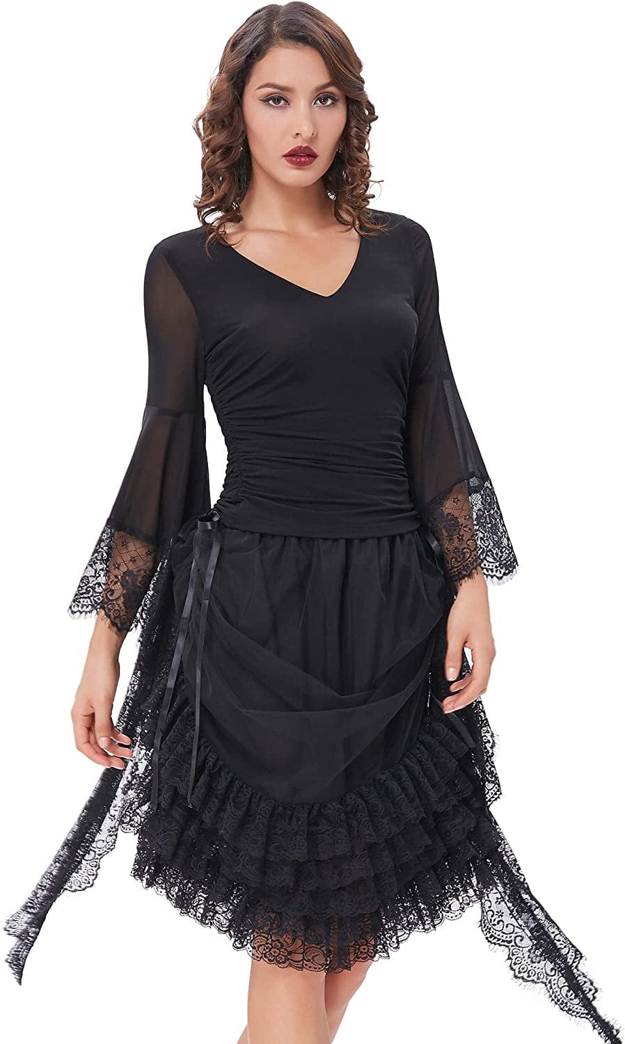 Womens Vintage Gothic Shirt Splice Sheer Sleeve Irregular Top Blouse