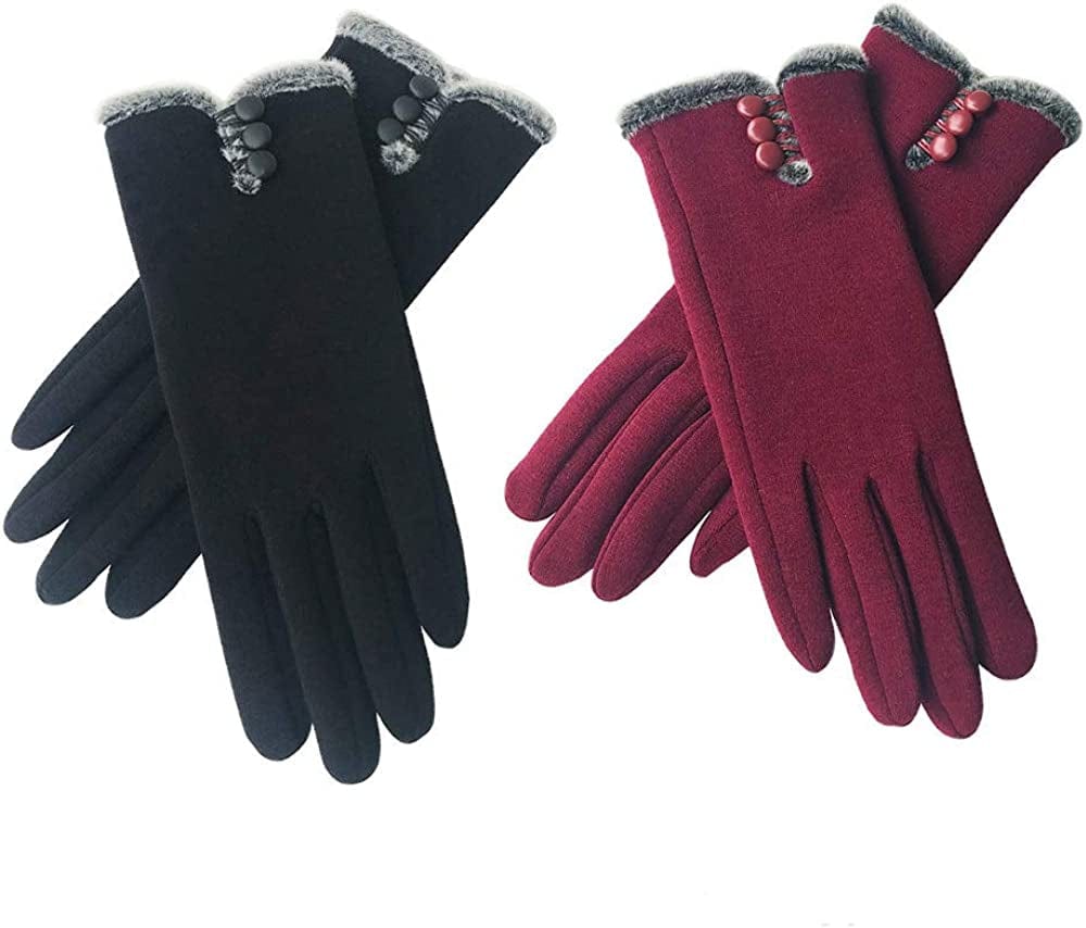 Womens Winter Gloves Warm Lined Touch Screen Driving Gloves (1Pack/2Pack/3Pack) Apparel & Accessories > Clothing Accessories > Gloves & Mittens T-GOTING Z-black & Burgundy (2 Pairs)