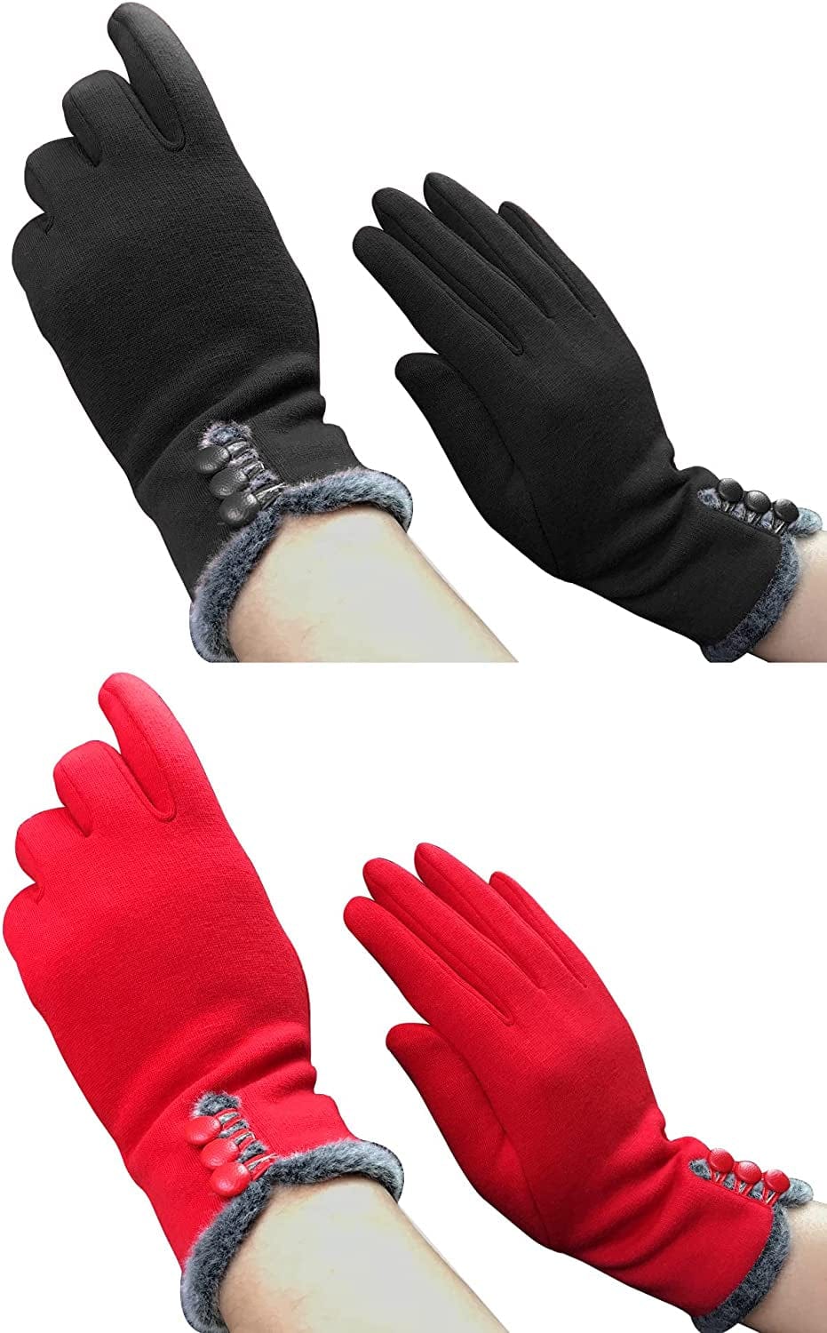 Womens Winter Gloves Warm Lined Touch Screen Driving Gloves (1Pack/2Pack/3Pack) Apparel & Accessories > Clothing Accessories > Gloves & Mittens T-GOTING Z-black & Red (2 Pairs)