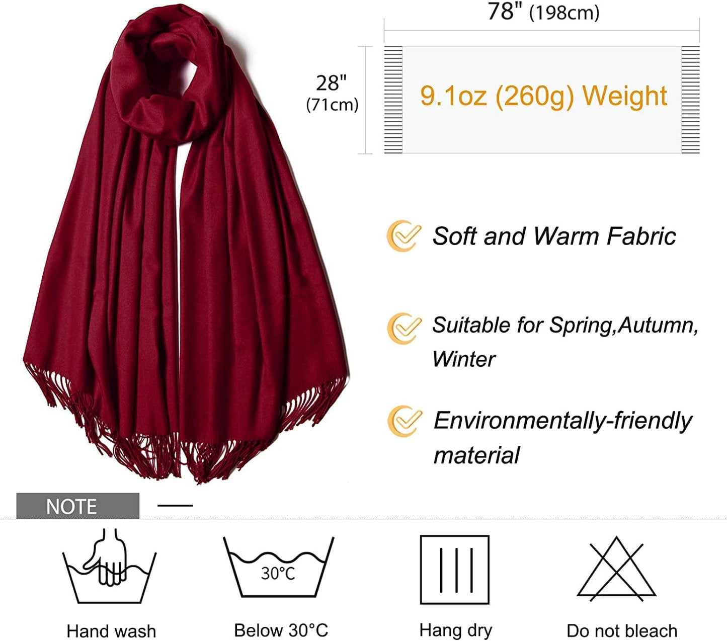 Womens Winter Scarf Cashmere Feel Pashmina Shawl Wraps Soft Warm Blanket Scarves for Women Apparel & Accessories > Clothing Accessories > Scarves & Shawls No