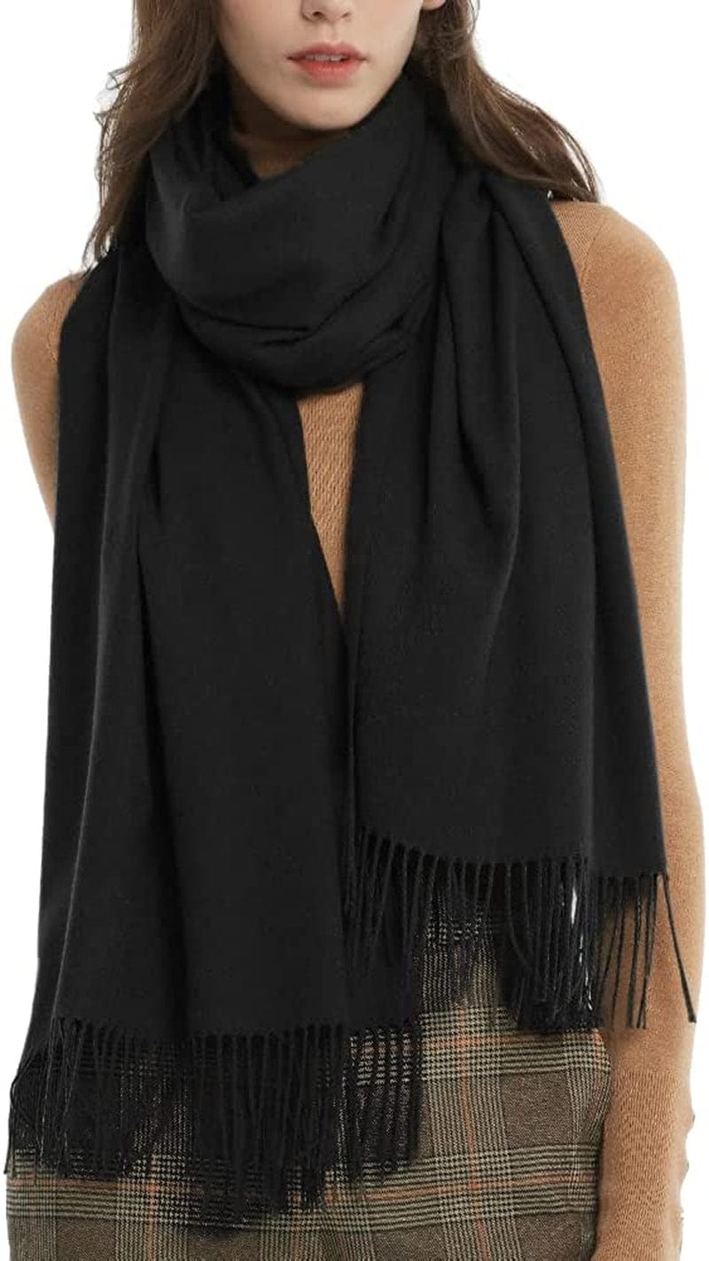 Womens Winter Scarf Cashmere Feel Pashmina Shawl Wraps Soft Warm Blanket Scarves for Women Apparel & Accessories > Clothing Accessories > Scarves & Shawls No 01-black One Size