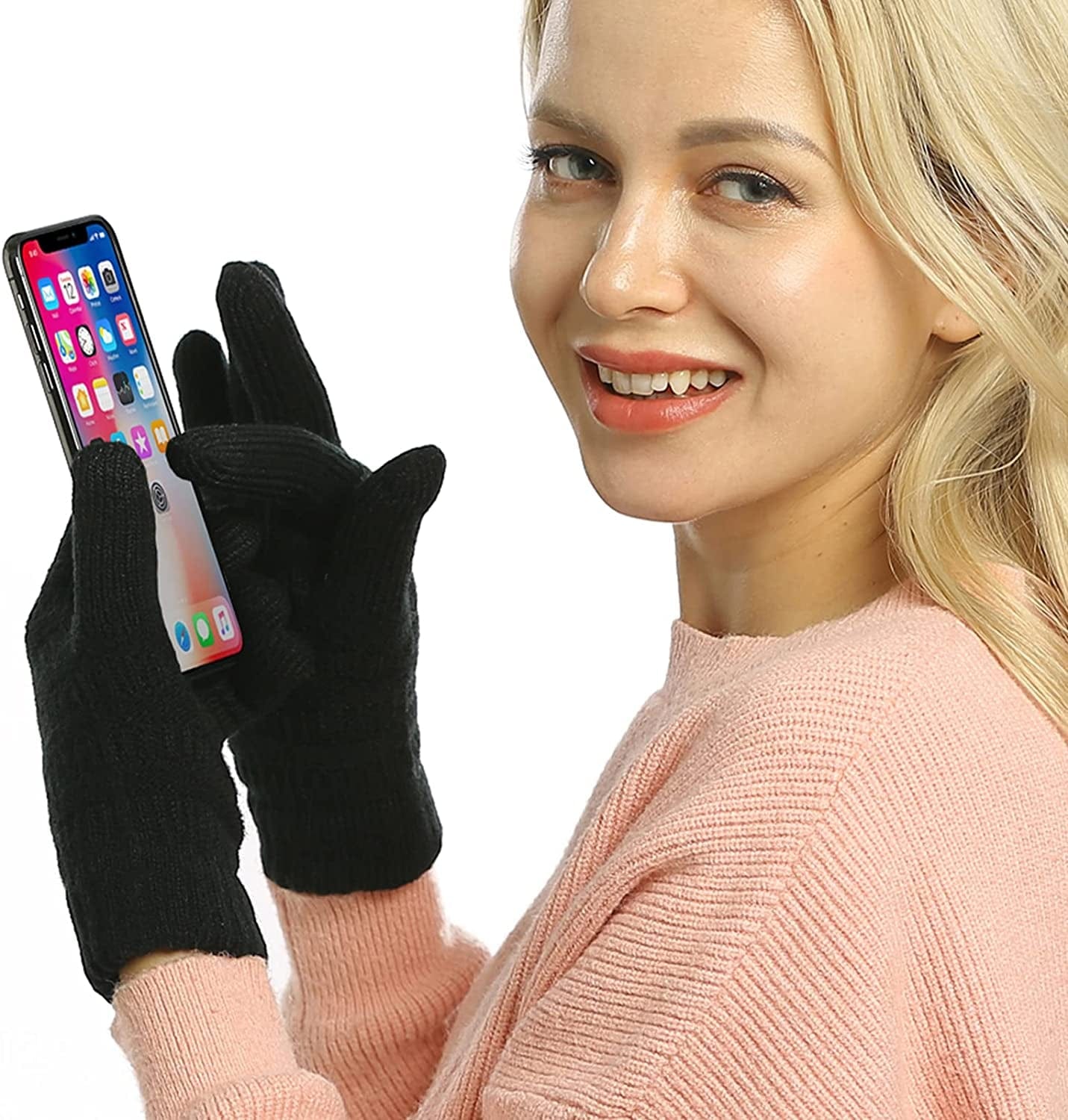 Womens Winter Touchscreen Gloves Cable Knit Warm Lined 3 Fingers Dual-Layer Touch Screen Texting Mitten Glove for Women Apparel & Accessories > Clothing Accessories > Gloves & Mittens ViGrace