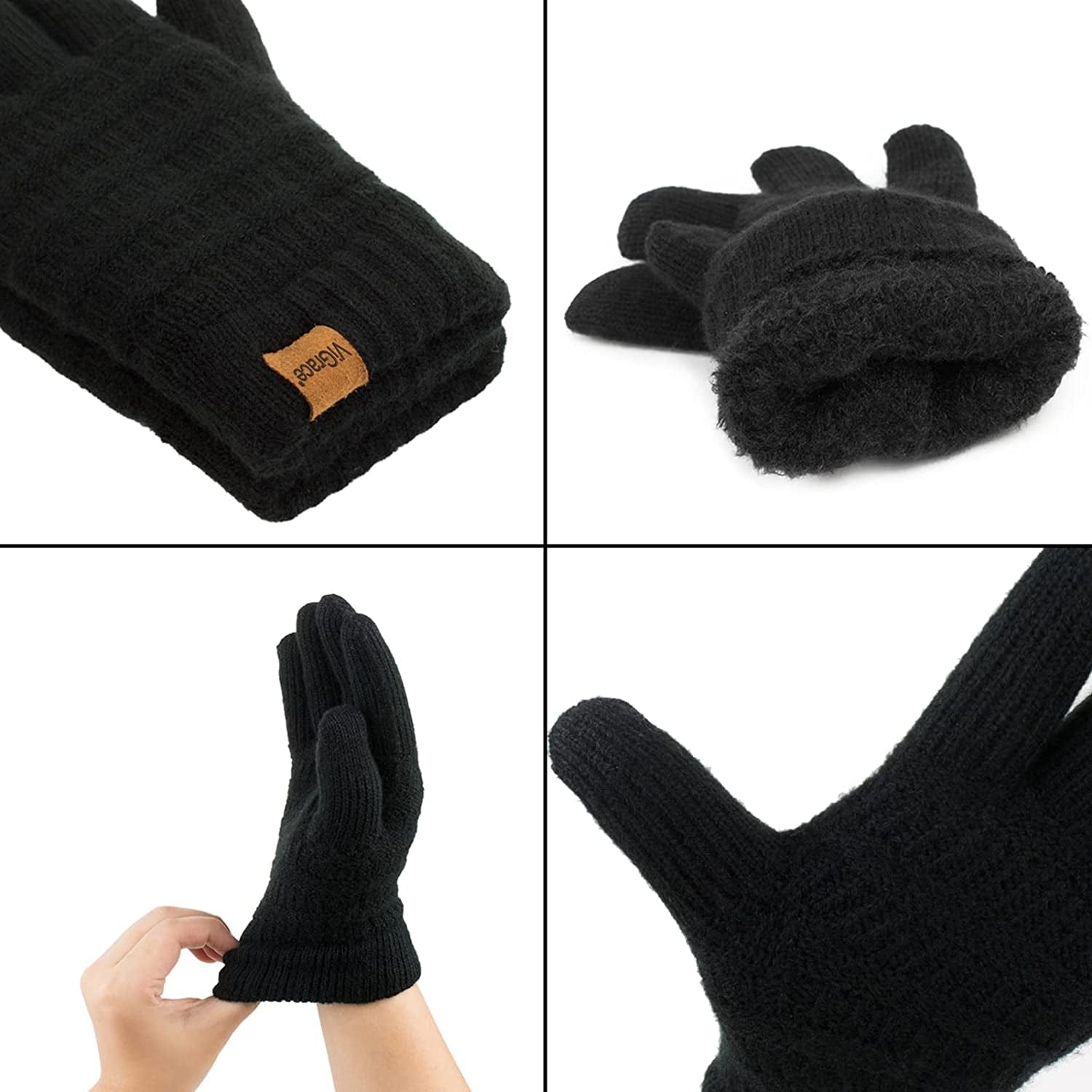 Womens Winter Touchscreen Gloves Cable Knit Warm Lined 3 Fingers Dual-Layer Touch Screen Texting Mitten Glove for Women Apparel & Accessories > Clothing Accessories > Gloves & Mittens ViGrace