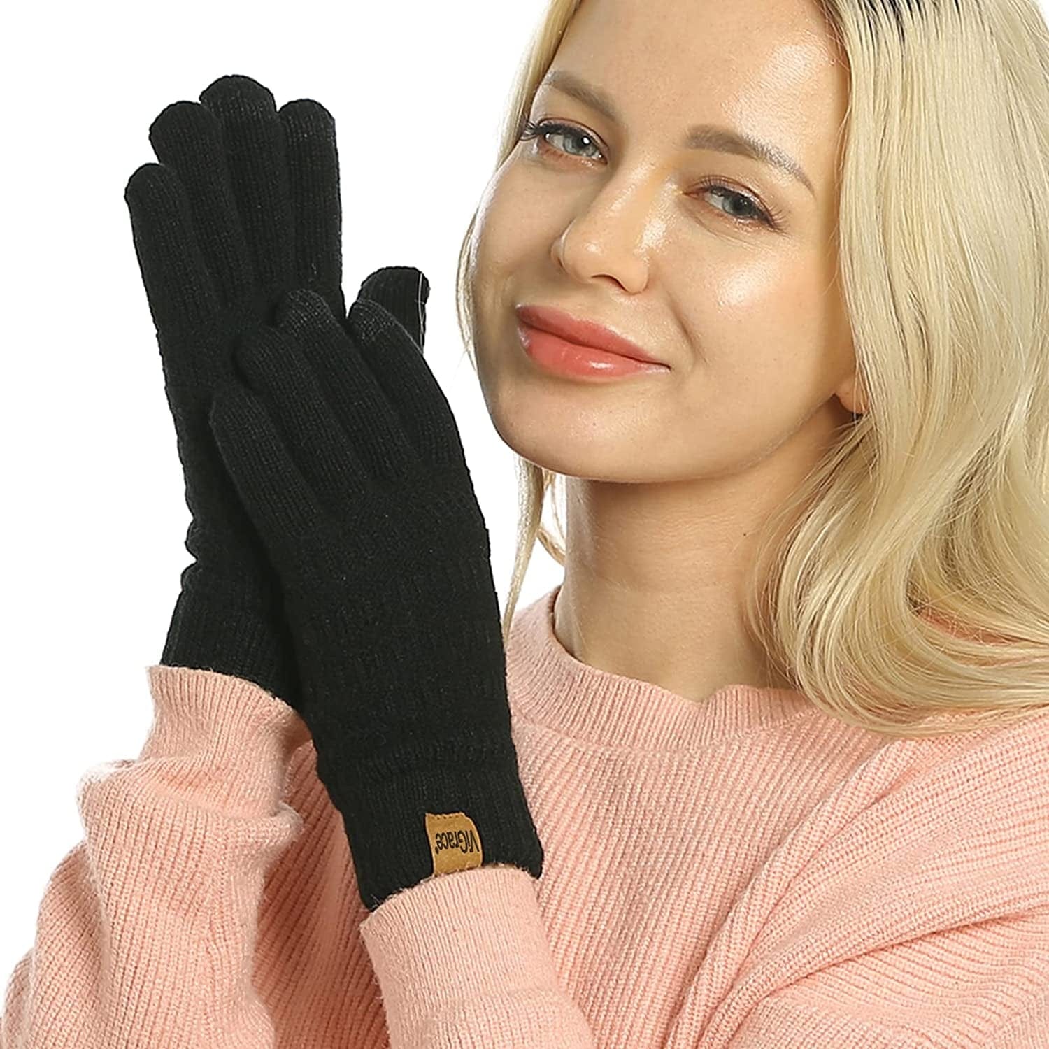 Womens Winter Touchscreen Gloves Cable Knit Warm Lined 3 Fingers Dual-Layer Touch Screen Texting Mitten Glove for Women Apparel & Accessories > Clothing Accessories > Gloves & Mittens ViGrace