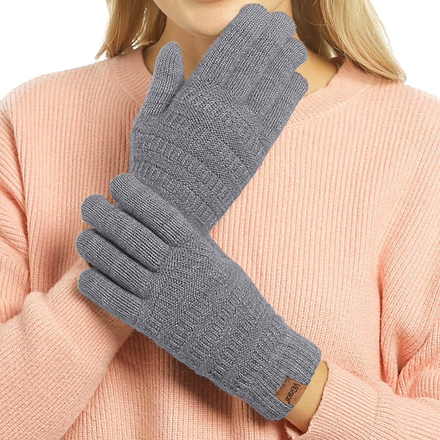 Womens Winter Touchscreen Gloves Cable Knit Warm Lined 3 Fingers Dual-Layer Touch Screen Texting Mitten Glove for Women Apparel & Accessories > Clothing Accessories > Gloves & Mittens ViGrace Gray