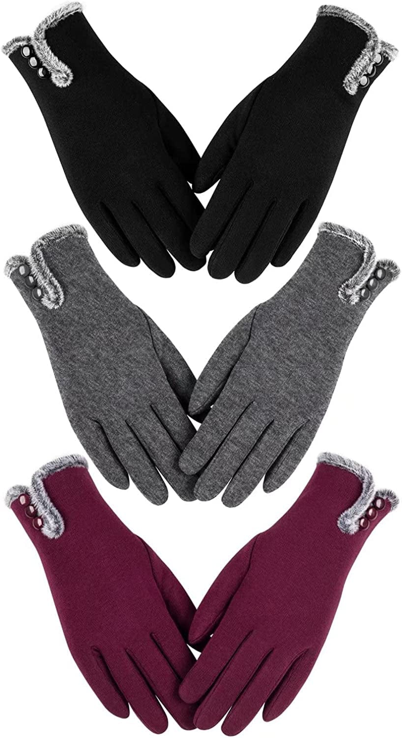 Womens Winter Warm Gloves with Sensitive Touch Screen Texting Fingers, Fleece Lined Windproof Gloves Apparel & Accessories > Clothing Accessories > Gloves & Mittens Alepo Black Gray Burgundy Large