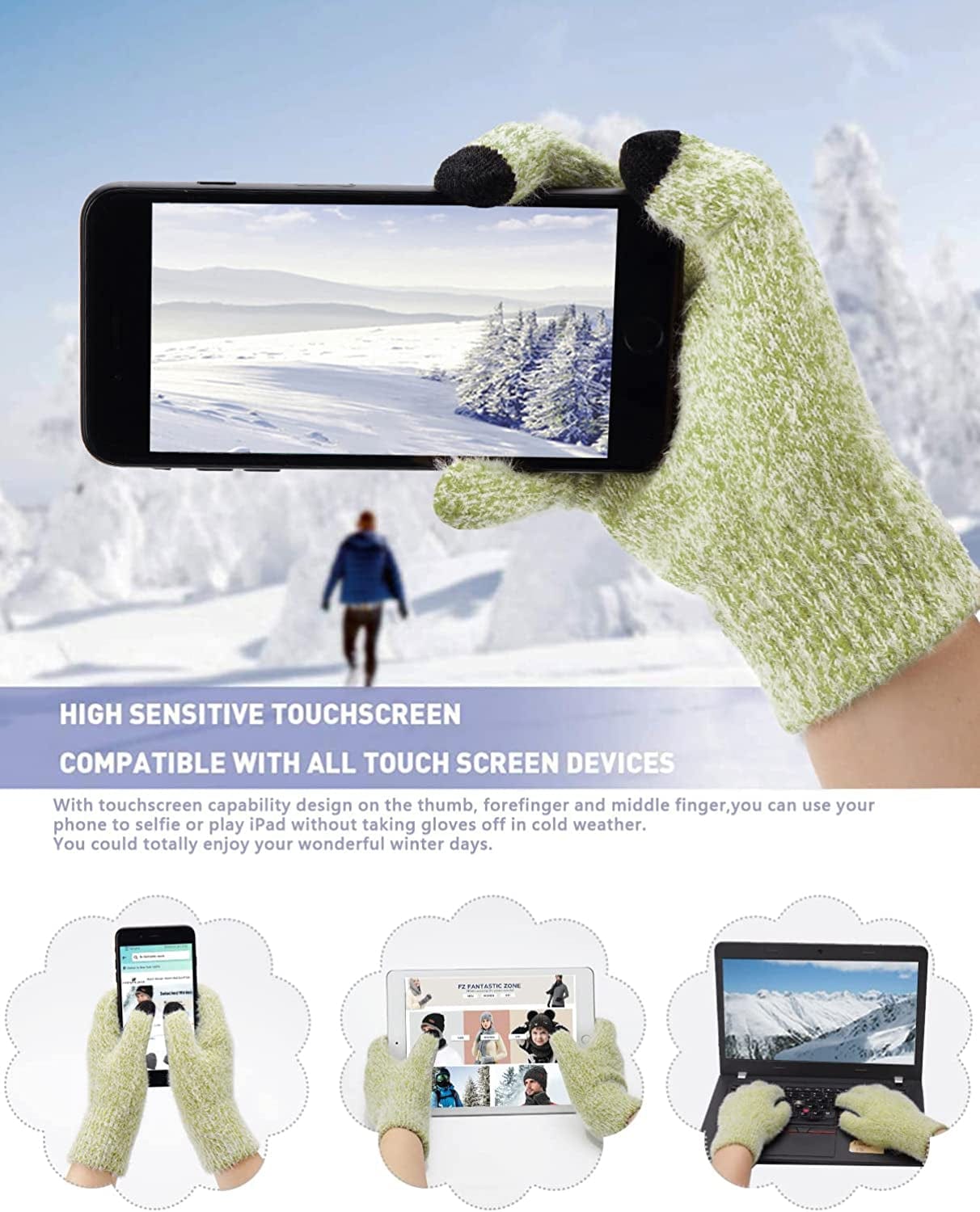 Womens Winter Warm Knit Beanie Hat Touchscreen Gloves Long Scarf Set with Fleece Lined Skull Caps Neck Scarves for Women Men Apparel & Accessories > Clothing Accessories > Gloves & Mittens FZ FANTASTIC ZONE