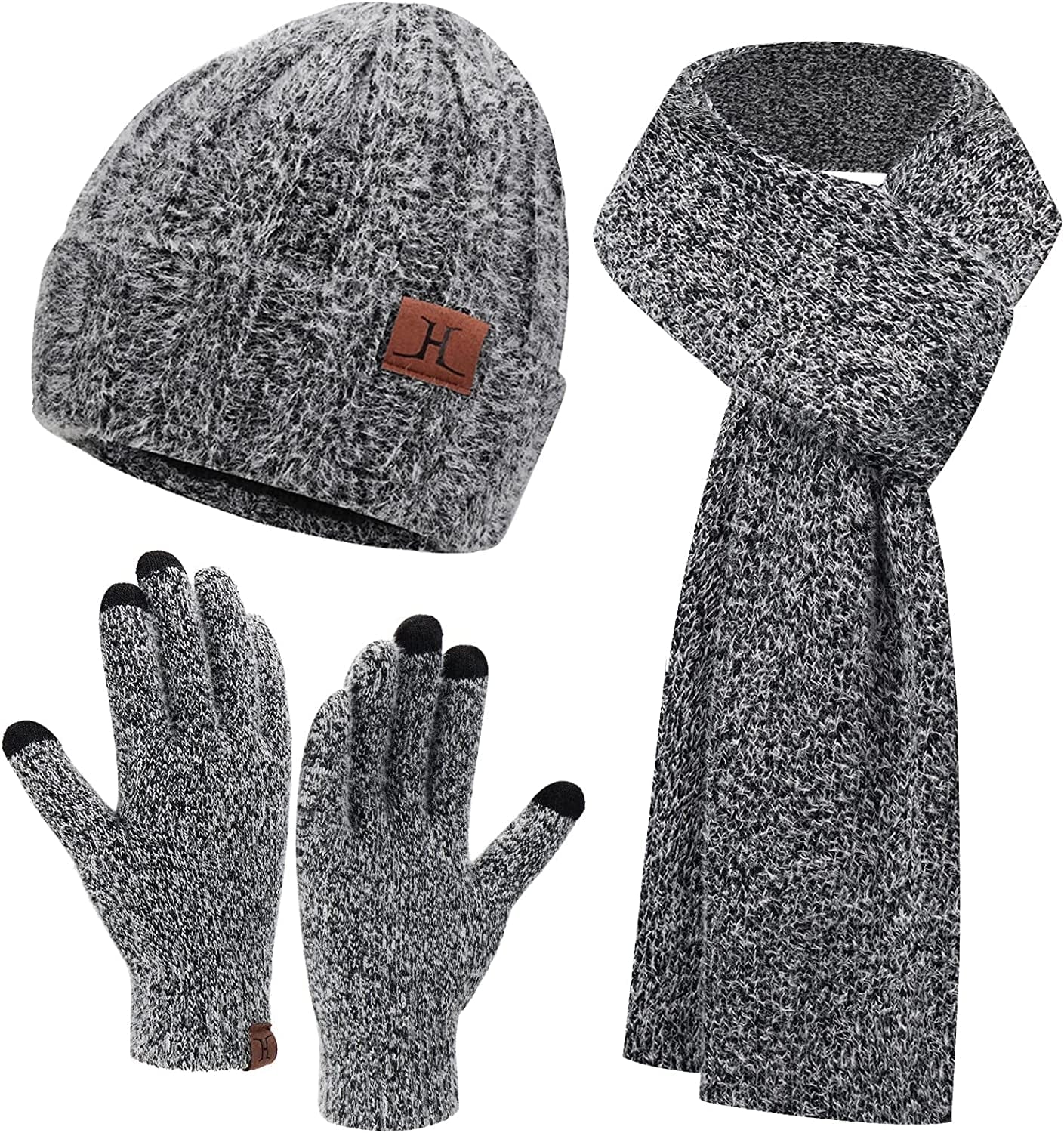 Womens Winter Warm Knit Beanie Hat Touchscreen Gloves Long Scarf Set with Fleece Lined Skull Caps Neck Scarves for Women Men Apparel & Accessories > Clothing Accessories > Gloves & Mittens FZ FANTASTIC ZONE Hat&scarf&gloves-black One Size