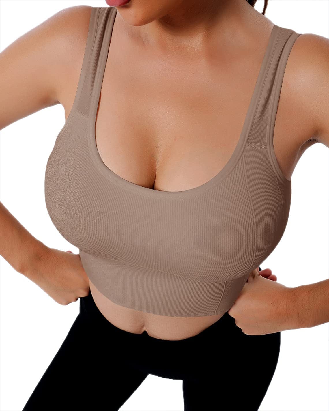 Workout Exercise Sport Bra Women'S Seamless Wire-Free Bra with Removable Pads Light Brown / Large